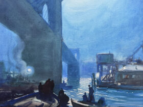 Visit detail page for artwork titled The Brooklyn Bridge, Evening