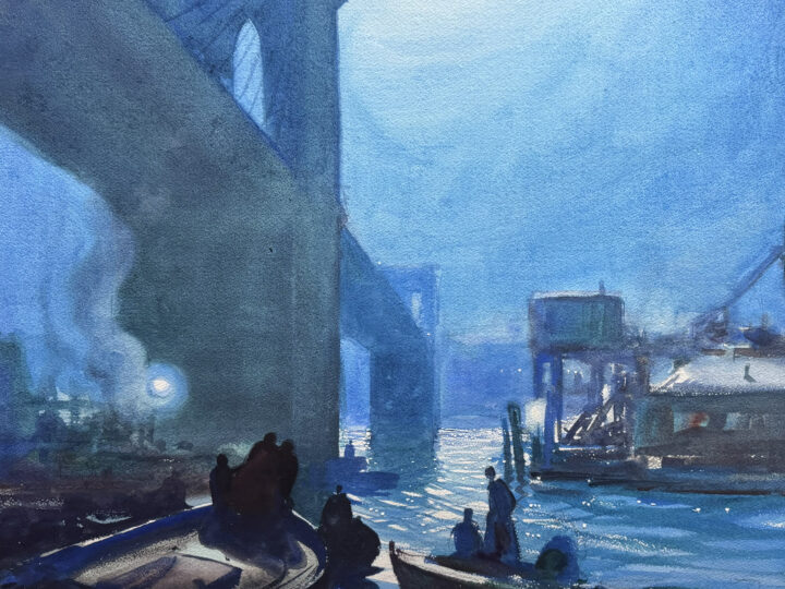 Visit detail page for art titled The Brooklyn Bridge, Evening